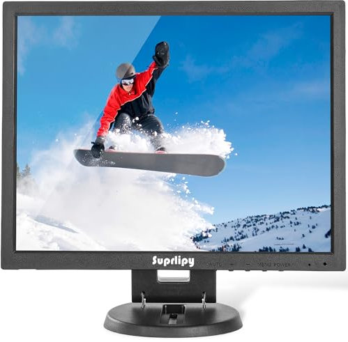 Suprlipy 14-Zoll-TFT-LCD-Sicherheits-CCTV-Monitor 1024x768 4:3 Farbbildschirmauflösung mit HDMI/VGA/BNC/AV-Kopfhörereingang Eingebauter Doppellautsprecher für Überwachungskamera DVR PC