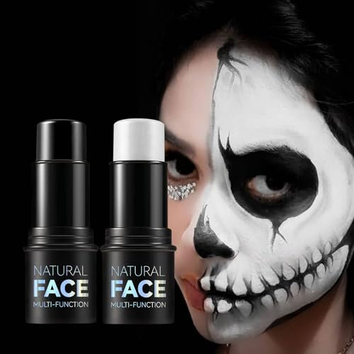 Halloween Make up Stick Noir Blanc,2pcs maquillage de théâtre Crayon de maquillage Couleur du visage Rouge à lèvres Noir Kit de maquillage Halloween Face Zombie Joker Squelette Clown Monstre Vampire