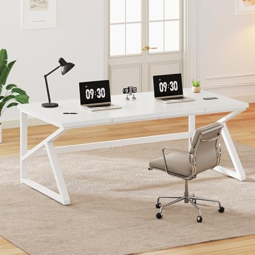 IBF Großschreibtisch 180cm Weiß,Tisch Holz-Metall Gaming Homeoffice | 180cm 2-Personen Schreibtisch Holz-Metall mit großer Platte für Monitore, geeignet für Gaming, Studium & Homeoffice