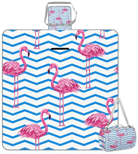 Mularoka Flamingo-Picknickdecke, wasserdicht, sanddicht, faltbar, Stranddecke, 150 x 145 cm, extra groß, tragbar, waschbar, Outdoor-Matte für Camping, Park, Gras, Wandern, Reisen