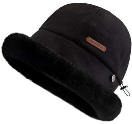 Rayson Fischerhut Damen Winter Bucket Hat Damen Elegant Fischermütze Fellmütze Plüsch Mütze Pelzige Warme Fischerhüte für Outdoor Aktivitäten Verstellbar