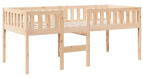 vidaXL Children's Solid Pine Wood Bed Frame - 80x200 cm, Slatted Base, Safety Fence - Ideal for Kids/Child Bedroom, Durable and Stylish, Unfinished