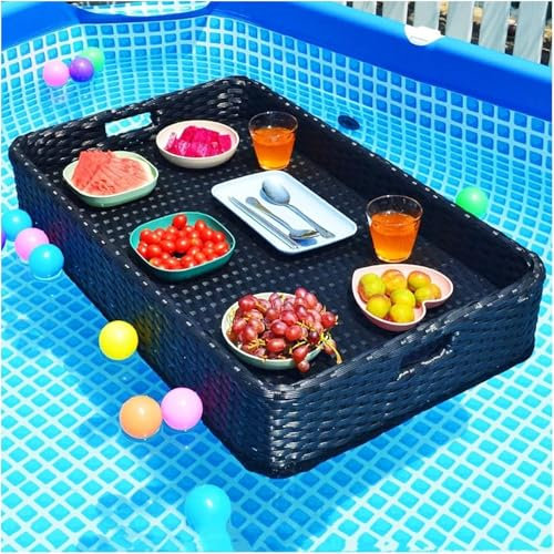 ray Floating Rattan,Swimming Pool Floating,Schwimmendes Frühstückstablett für den Pool, rechteckiger Luxus-Tabletttisch für den Pool, schwimmendes Tablett für Sandbar Spa & Party-Pool, wasser