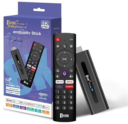 TV98 ATV Stick Mini TV Stick Android 14 H618 Quad Core Cortex A53 Support 8K Video 2.4G 5G WiFi BT5.0 Voice Remote Smart TV Box（2+16GB）