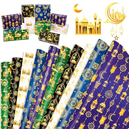 HOWAF 10 Geschenkpapier Verpackung Eid Mubarak Ramadan Dekoration für Islamische Muslime, mehrfarbig