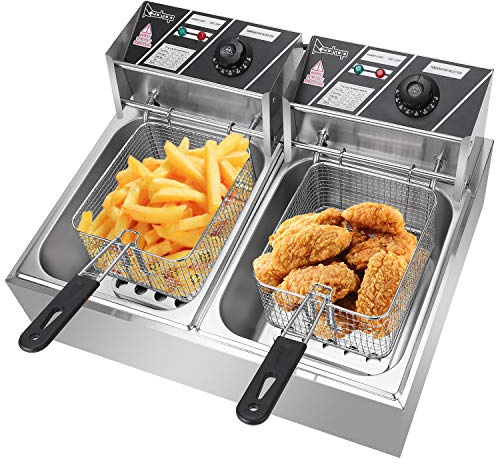 Deep Fryer, 12L Chip Electric Pan, Fat Fryer with Removable Basket and Heating Element, Air Fryer for Home and Commercial, Fat Fryers for Home Use Easy Clean Double Cylinder 2500W 220-240V 12.7QT