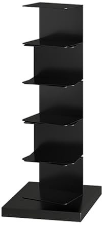 Bücherturm aus schwarzem Metall, vertikaler Rücken für kleine Räume, hohes offenes Regal, 360°-Display, Aufbewahrungs-Organizer für Badezimmer, 109 cm