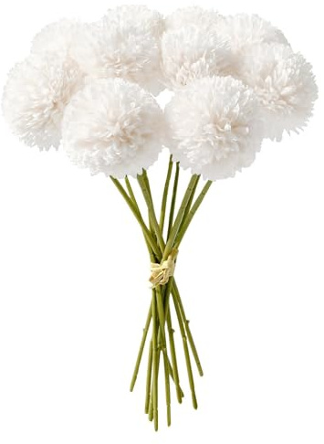 GIUSOBG Fiori di Ortensia Artificiale,12 Pezzi di Fiori di Palla di crisantemo di Seta,Bouquet Di Ortensia Finte,Ortensie Artificiali con steli,per Bouquet di Nozze,Casa,Giardino,Ufficio (Bianco)