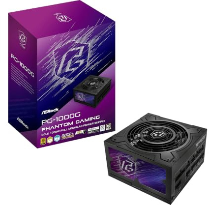 Fuente ALIMENTACION ASROCK PG-1000G,PSU,1000W,80 Plus Gold/A,135MM,Modular,PCI-E 5.1 (12+4pin) x1,PCI-E (6+2 Pin) x3,SATA (5 Pin) x9