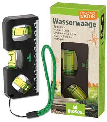 Moses. Expedition Natur - Livella a bolla per bambini, con magnete, righello e cordino, robusto strumento fai da te e attività all'aperto, per piccoli esploratori, colore: nero/verde