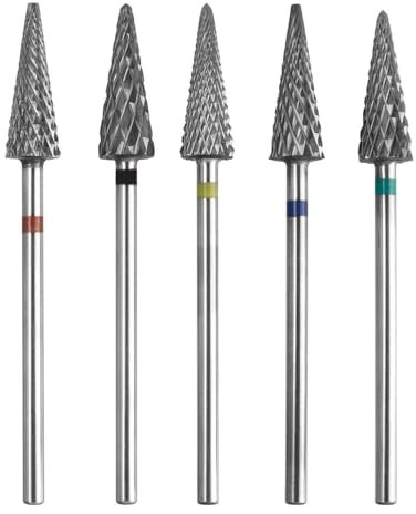 Bestgle 5 Pezzi Punta Professionale a Cono per Fresa, Punta Fresa Unghie Rimozione Gel, Acrilico, Cuticola, 5 in 1 per Unghie da 3/32 Pollici per Pedicure e Manicure