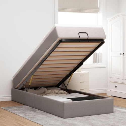 MOBCANT Ottoman-Bett mit Matratze, Polsterbett Bettstütze Hausbett Familienbett Geeignet für Wohnungen Hotel Schulen Gästezimmer Taupe 100x200 cm Stoff