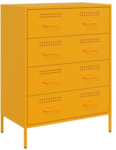 Makastle Sideboard Metall, Kommode mit 4 Schubladen, Buffetschrank Aufbewahrungsschrank für Schlafzimmer, Wohnzimmer, Senfgelb 68x39x89 cm Stahl