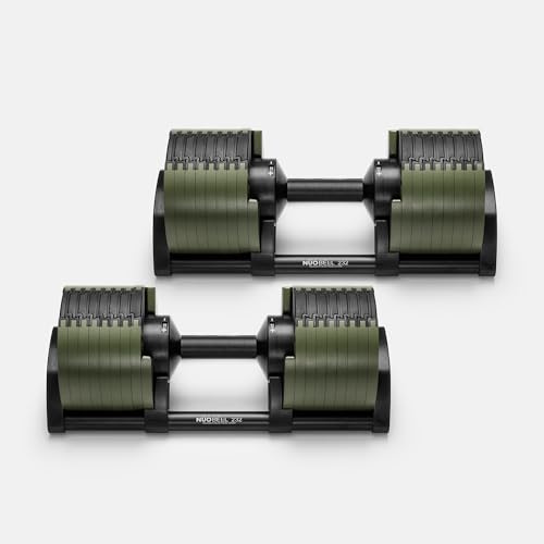 NÜOBELL 232 Verstellbarer Hantelset | 2-32kg mit 2kg Intervallen | Schnellknöpfe | Premium Krafttraining (grün)