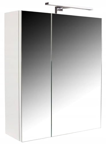 .Deftrans - Spiegelschrank Bad 60x70 cm mit LED Beleuchtung – Badezimmerschrank mit Spiegel – Hängeschrank in Weiß Hochglanz – Badspiegelschrank modern