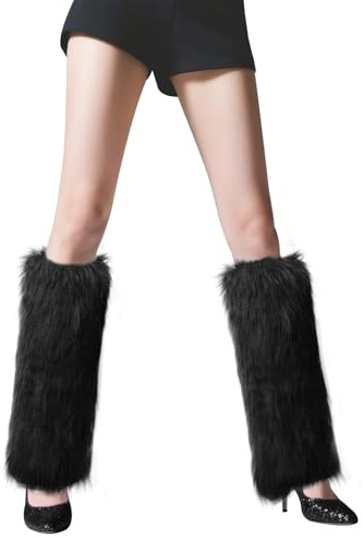 AffeGifts Calentadores de Piernas para Mujer, Peludoso Puños Peludos Botas Cubiertas Cuello Falso Bota Cubiertas Bota Caliente Puños Mangas 80s Disfraces Accesoriosfor Mujeres (Negro, Un tamaño)