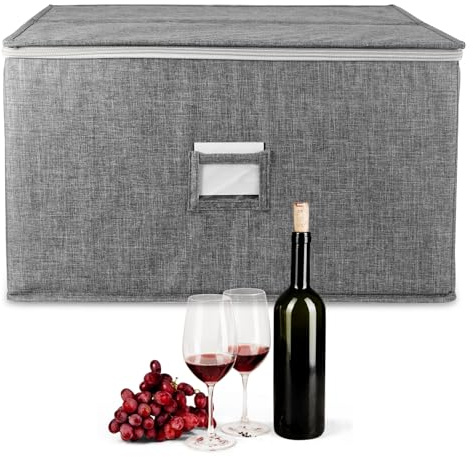 FORNORM Wine Glass Storage Box with Dividers, 12 Cells Stemware Storage Box with Handle, Hard Shell Stemware Storage Case Organizer for Crystal Tall Cocktail Glasses Stemware Champagne Flute