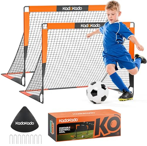 But de Football, KadoKado Lot de 2 But de Foot Pliable et Portable pour Enfants, Cage de Foot Enfant Exterieur avec Sac de Transport 120 * 90 * 90cm Cages et Mini Buts Idéal pour Le Jardin