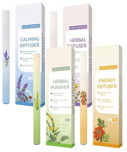 XPEX 4pcs Aromatherapy Inalatore,Penna Aromaterapia Erbe,Erbe Polic Puliti Insalatore Con Tripli Estratti Piante,Smokings Purificatore Polmonare Delicato Aiuta Penna Per Migliorare Respirazione