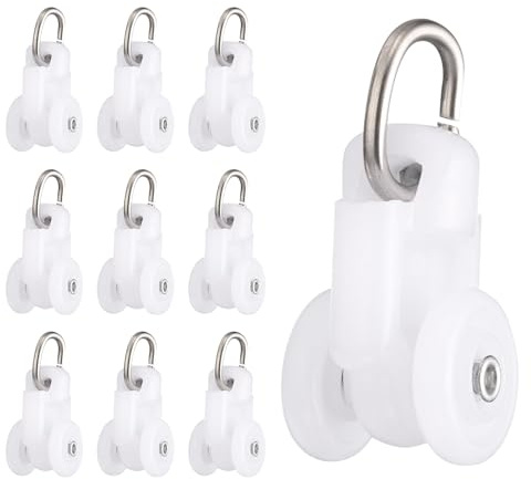 QUARKZMAN 20Pcs roulettes Rail Rideau Poulies Rail Rideau Coulisseaux Glisseurs Plafond en Plastique avec Roulette À Double Roue pour Accessoires Porte-Rail Fenêtre (Blanc)