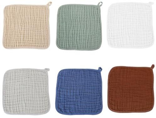 TOKIDNY Paños de Muselina para Bebés 6 Capas de Algodón 100% Absorbentes y Suaves Pack 6 Unidades Colores Surtidos Toallitas para Eructar Baberos y Paños para Sudor Ideales para