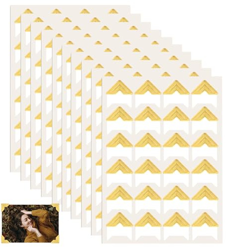 MBSIVSA 240 Photo Corner Gold, Self Adhesive Picture Corners for Scrap Book, Mounting Stickers, Decorative Pictures Edge Sticker for Albums, Scrapbook, Journal Diy Craft