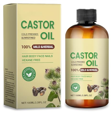 Rizinusöl Kaltgepresst Bio 100 ml – Castor Oil Organic 100% Rein, Bio Rizinusöl Kaltgepresst für Haare, Wimpern, Augenbrauen, Nägel & Hautpflege