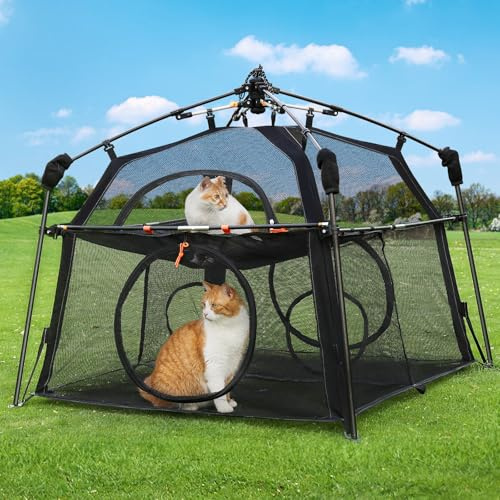 Rywell 2-Tier Outdoor Cat Enclosure, Foldable Cat Tent,Weather-Resistant Playpen for Patio, Garden, Balcony & Indoor Use