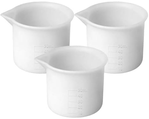 ULTECHNOVO Tazas Medidoras de Silicona con Escala 50 Ml, Set de 3 Unidades Reutilizables para Resina Epoxi, Repostería y Manualidades, Material Flexible y Apto para Cocina
