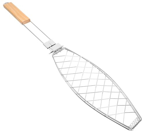 Lurrose Panier à Griller pour Barbecue en Acier Inoxydable, Grille à Clips Amovible pour Poisson et Viande, Accessoire Multifonction pour Camping Cuisine Extérieure, Panier de Barbecue