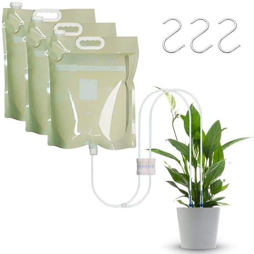 3 Stück 6.5L Pflanzen Automatische Bewässerung Tropfbewässerungsbeutel,Infusionsbeutel mit 2 Einstellbarem Ventil, Zimmerpflanzen, Balkon & Blumentöpfe Innenbereich,Bewassersystem Blumentopf Indoor