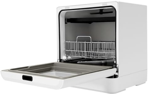 Tischgeschirrspüler Mini, ohne Wasseranschluss, 4 Programme, Heißlufttrocknung, 360° Sprüharm, für 6–8 Geschirr, 800W Kompakter Geschirrspüler für Wohnung, Camping & Wohnmobil, Weiß