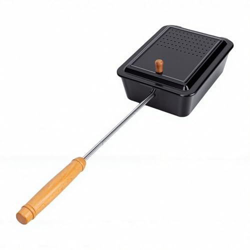 Fdit Palomitera para Fogata, Sartén para Palomitas de Maíz para Parrilla, para Carbón y Leña, Material de Hierro y Madera de Haya para Cocinar Al Aire Libre en campamentos.