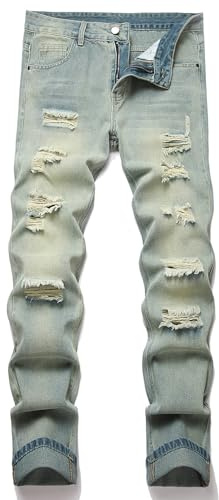 Herr Tvättade Stacked Skinny Ripped Jeans Distressed Destroyed Slim Fit Raka Ben Denimbyxor Streetwear Grå 40