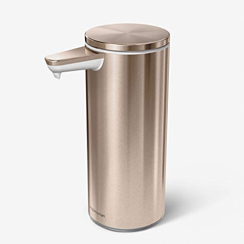 simplehuman ST1046 266ml Automatic Hand Motion Liquid Soap Dispenser, Rechargeable, Variable Dispense, No-drip Valve, IP67 Waterproof, Rose Gold High-Grade Stainless Steel