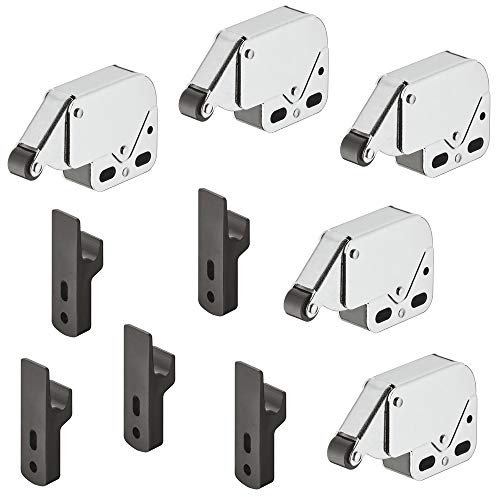 Gedotec Möbel-Schnäpper Schrank-Federschnäpper Schubladen Druckverschluß MINI-LATCH | Türschnapper Stahl vernickelt - Rolle schwarz | 5 Stück - Schnäpper mit Gegenstück