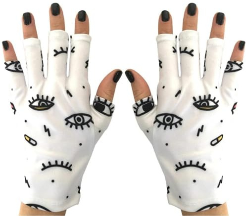 ManiGlovz Guantes de manicura con protección UV, protección solar, para usar con UV y luces LED secas (impresión artística a juego