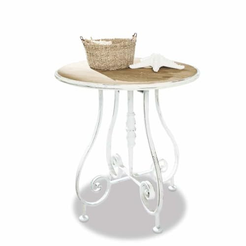 Loberon Beistelltisch Pordic, antikweiß/braun | Romantisches Design, Kunstvolle Tischbeine, Zarter Shabby-Charakter, Nostalgischer Look, Couchtisch, Sofatisch, Eisen