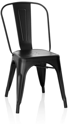 hjh OFFICE Bistrostuhl aus Metall, stapelbarer Küchenstuhl, Industriedesign | Esszimmerstuhl mit Rückenlehne, bis 150 kg belastbar, Seidenmatt, Schwarz