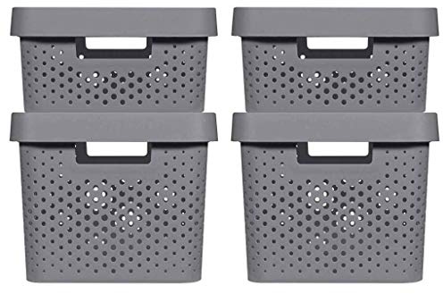 CURVER INFINITY RECYCLING Boxen mit Lochmuster 2x (11L+17L) und Deckel, dunkelgrau