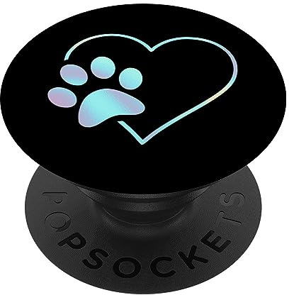 Regenbogen Pfote Herz Hund Katze Schwarz PopSockets Klebender PopGrip
