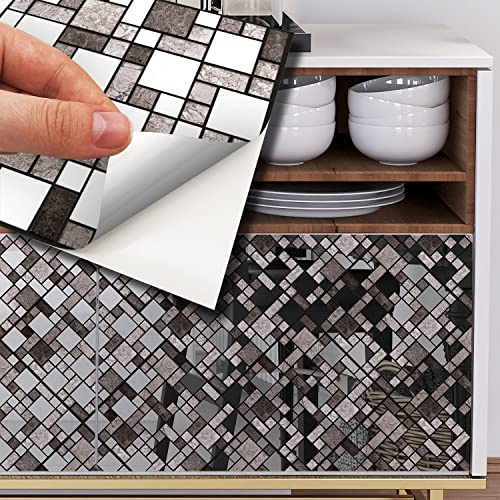 WALPLUS 15cm(6)@72pcs Metallic Silver Grey Stone Mosaic Wall Tile Sticker Tile Paint Stick on Tiles Peel and Stick Self Adhesive Wall Tiles Stickers for Kitchen Bathroom Tile Transfer Backsplash Tile