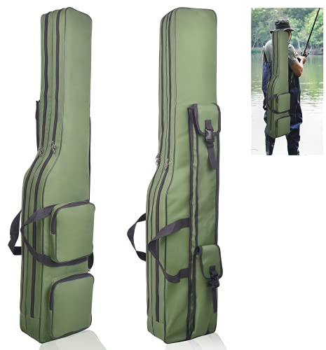 OROOTL Fishing Carrier Holdall, Foldable Waterproof 600D Oxford Fishing Rod Bag with Adjustable Rod Holders & Large Storage Pockets, Fishing Tackle Organizer Case for Pike Salmon Trout Anglers