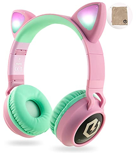 PowerLocus Wireless Bluetooth Headphones for Kids, Kid Headphone Over-Ear with LED Lights, Foldable Headphones with Microphone,Volume Limited,Wireless and Wired Headphone for Phones,Tablets,PC,Laptops