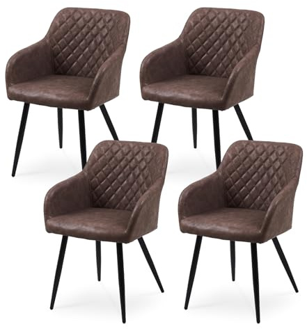 CLIPOP Esszimmerstühle 4er Set, Küchenstühle Braun Kunstlederstoff stühle Polsterstühle mit Armlehne Metallbeine Polstersessel Stühle für Esszimmer Küche (4, Kunstleder Braun)