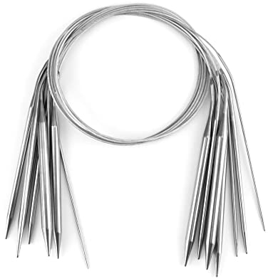 QWORK 8 Stück Stricknadeln Rundstricknadel, Edelstahl, 80 cm Lange, Stricknadeln Set, 2 mm, 3 mm, 4 mm, 4,5 mm, 5 mm, 6 mm, 7 mm, 8 mm