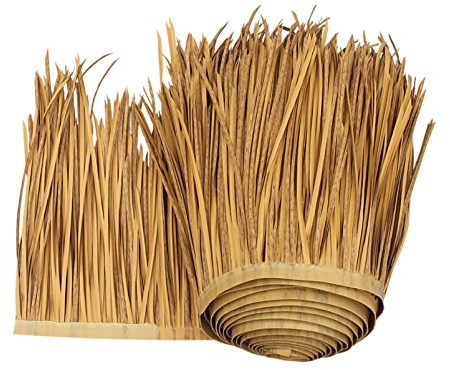 Tuile de Chaume Artificielle Fausse Paille Panneau Rouleau Plastique PE Toit en Chaume Décorative Paille de Palme Ignifuge pour Tiki Bar Parasol Abri Jardin Gazebos, Couleur Paille(Size:5m/16.4ft)