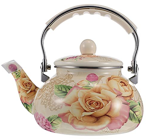 DOITOOL Wasserkessel Emaille Retro Teekessel Kaffeekessel 2500ml Blumenmuster Metall Kaffeekocher Teekocher A Kessel zum Wasserkochen Küche Kochgeschirr Gasherd Induktionsherd Flötenkessel