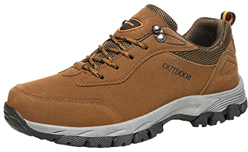 ZHENSI Chaussures De Randonnée pour Homme Taille Basse Baskets De Marche en Plein Air Antidérapantes Amortissement Voyage Sentier Trekking Chaussures,Marron,49 EU