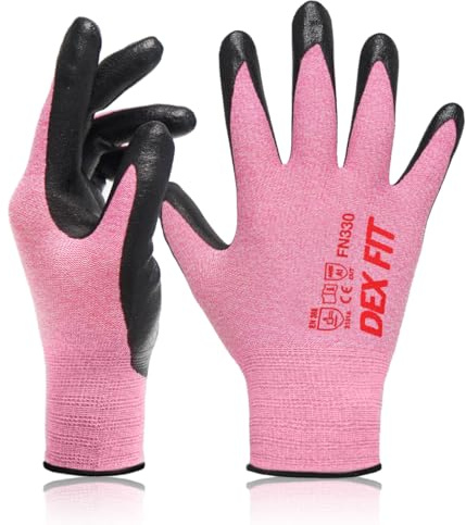 DEX FIT FN330 Arbeitshandschuhe Nitril, 3D Komfort-Passform, Touchscreen Handschuhe für Arbeit, Garten, Lager, Werkstatt und Montage, Damen & Herren Rosa, XL, 3 Paar